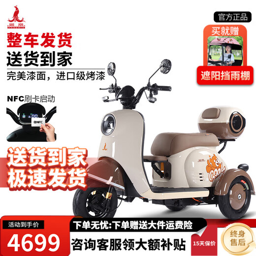 Phoenix Beetle electric vehicle tricycle small household electric motorcycle adult leisure three-wheeled small electric vehicle 800W+60V30A lithium battery + battery life of about 65 kilometers