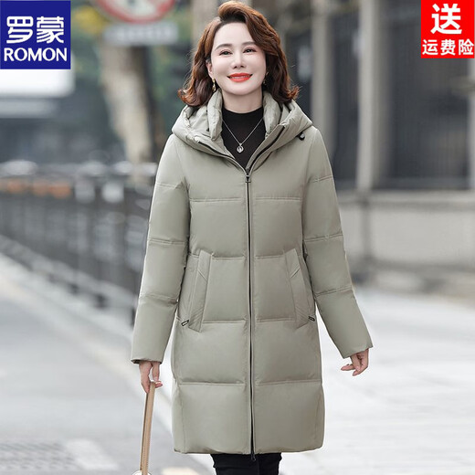 ROMON winter mid-length authentic women's down jacket duck down middle-aged and elderly 2026 mom fashion thickened warm jacket red 6XL recommended 165-180Jin Jin equals 0.5 kg
