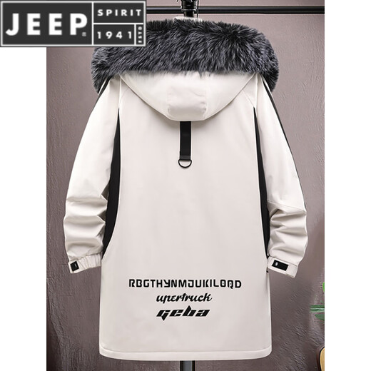 JEEP SPIRIT парка средней длины с меховым воротником для мужчин осенью и зимой плюс бархатная утолщенная куртка с капюшоном, хлопковая зимняя ветровка 6687, черный съемный меховой воротник M