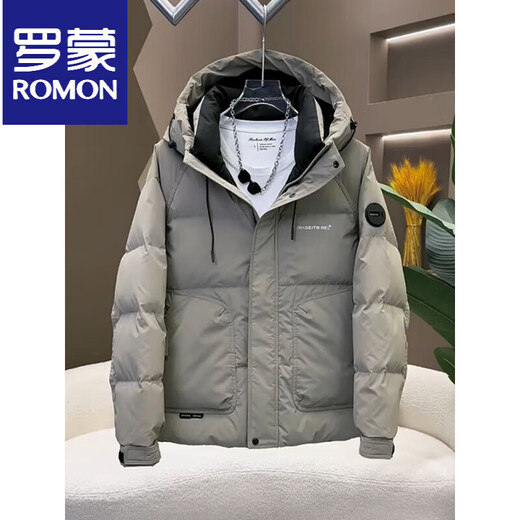 Мужской пуховик ROMON, зимний с капюшоном, новинка 2025 года, морозостойкий и теплый, утолщенный, красивый мужской повседневный пиджак в корейском стиле, черный, L рекомендуется 120-135 Jin Jin, вес 0,5 кг.