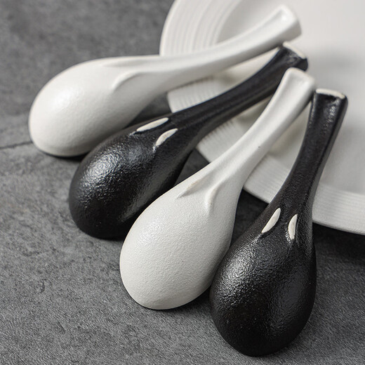 WANIOT Black and White Simple Matte Feeling Light Luxury Household Ceramic Spoon Spoon Wholesale Spoon High-Looking Rice Spoon Small Spoon - Matte Black