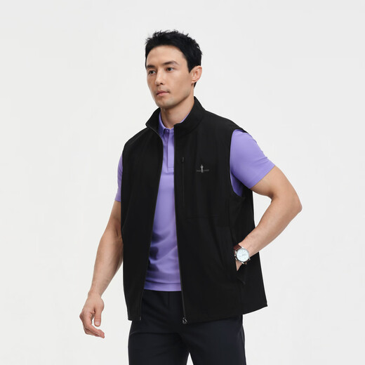 Biyinlefen High Elastic Sun Protection 2026 Spring New Men's Casual Commuting Versatile and Comfortable Stand Collar Vest Jacket 07 Black S (95)