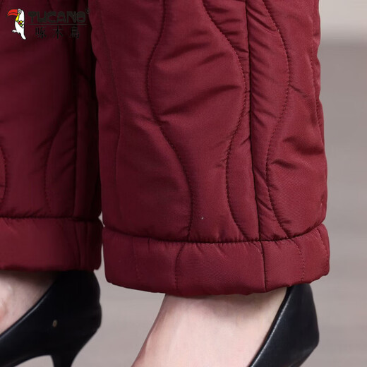 Woodpecker cotton pants for the elderly, women's velvet thickening, warm pants for outerwear, solid color grandma casual pants, elastic waist, winter, black 3XL recommended 120-135Jin Jin equals 0.5kg