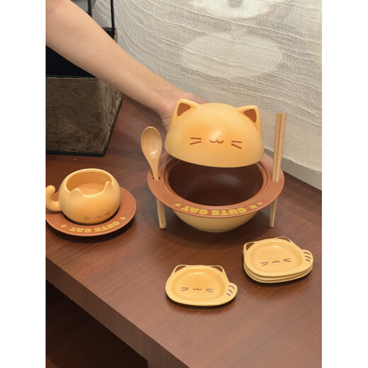 Aoyanlai cute kitten instant noodle bowl coffee cup and saucer ceramic tableware set for student dormitory moving birthday gift cat instant noodle bowl_come with chopsticks and spoon