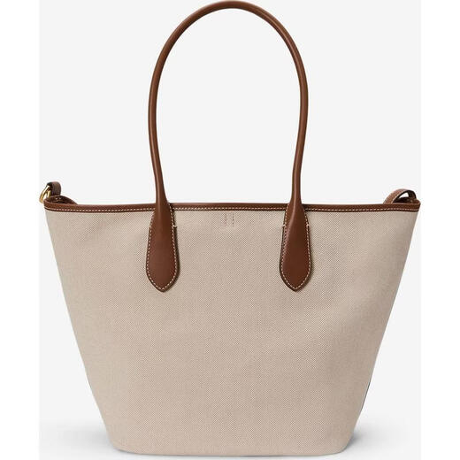 Polo Ralph Lauren women's tote bag large capacity main compartment inner zipper pocket metal fasteners portable design canvas beige ONE SIZE