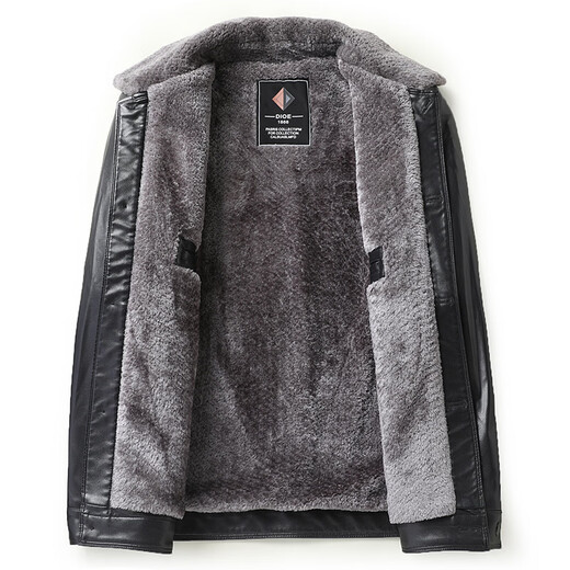 Dibinze large size men's leather jacket loose plus fat enlarged lapel warm jacket fat man jacket black L