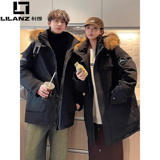 LILANZ 2025 новый пуховик для мужчин и женщин, зимняя утолщенная куртка средней длины для преодоления повседневной парной рабочей одежды, куртка для экстремальных холодов, черная мужская куртка S, рекомендуется 90-105 Джин Джин равен 0,5 кг