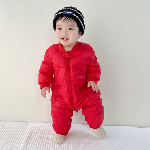 Disney (Disney) baby winter down jumpsuit for men and women, thickened winter outdoor clothing, plus fleece rompers, children's warm clothes, red down jumpsuit 36cm 100