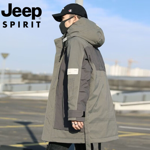 JEEP Jeep International Brand Down Jacket Men's Medium Long 2025 New Youth Winter Thickened Workwear Warm Jacket Black and Gray M 90-120Jin Jin is equal to 0.5 kg