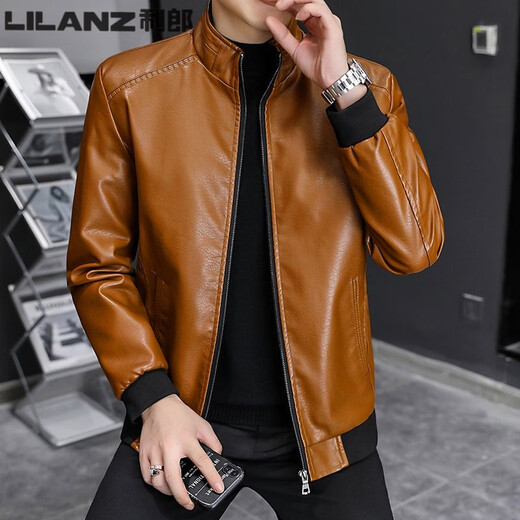 利郎（LILANZ）秋冬加绒加厚男士立领皮衣外套韩版宽松皮夹克简约潮流休闲机车服 黑色  单 L