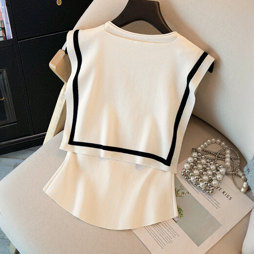 Sibaishe Sleeveless Sweater 2026 Spring New Women's Fashion Contrast Color Slim Pullover Short Waist Top Apricot S