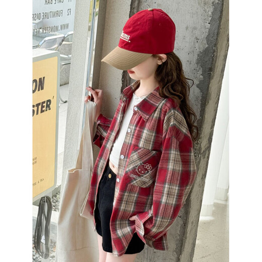 Girls Autumn Plaid Shirt 2025 New Style Casual Big Children Spring and Autumn Korean Style Shirt Loose Jacket Brown 170