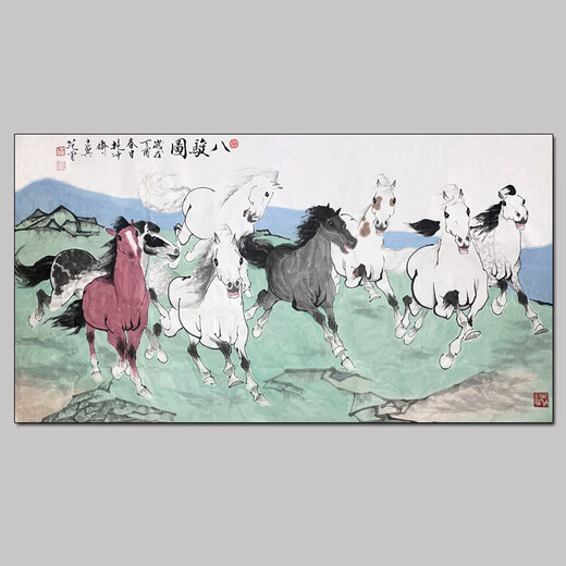 Fan Zeng's authentic calligraphy and painting of celebrities, pure hand-painted Chinese painting, calligraphy and painting, ink painting, figure painting, oil painting, living room decoration painting <Eight Horses> Authentic office hanging paintings of famous people, art collection prints 180X96CM
