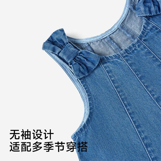 Ying's shopping mall same style children's clothing baby girl dress pure cotton denim vest dress summer daily children's dress medium denim blue 80 cm