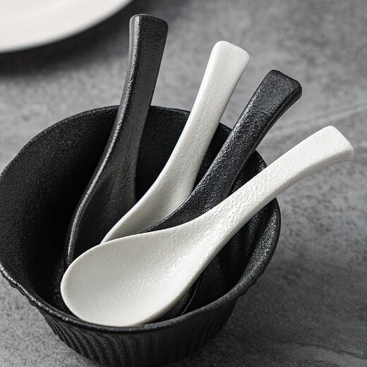 WANIOT Black and White Simple Matte Feeling Light Luxury Household Ceramic Spoon Spoon Wholesale Spoon High-Looking Rice Spoon Small Spoon - Matte Black