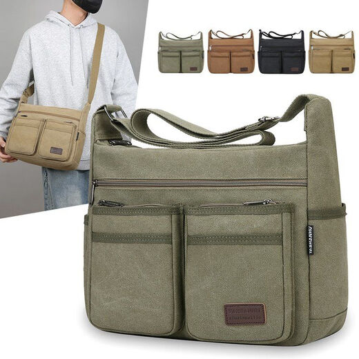 An Junsheng Large Capacity Men's Crossbody Bag Thickened Canvas Bag 2026 Wear-Resistant and Durable Shoulder Bag Business Travel Bag Tool Bag Black