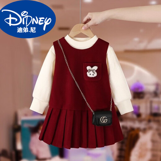 Didi HEYDIDY Girls Dress Set Autumn and Winter 2025 New Children's Winter Clothes New Year's Greetings Baby Vest Skirt Two-piece Set Red 306 Styles (Autumn Bottoming + Vest Skirt) Bag not included 100