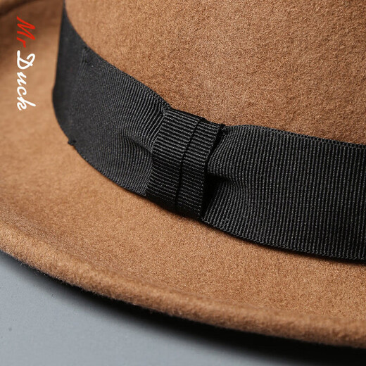 Mr DUCK new product British style curly top hat for men and women, retro British trendy wool soft felt hat, black jazz hat with large size MW186237-cyan blue (5cm small side S size (52-55cm)