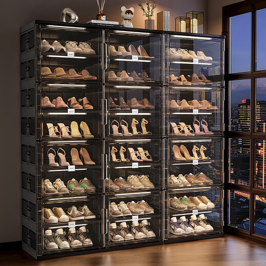 Pupan installation-free shoe box shoe cabinet folding shoe shelf home door storage cabinet all-in-one wall artifact home black 3 columns 10 layers 30 compartments can hold 60 pairs of shoes
