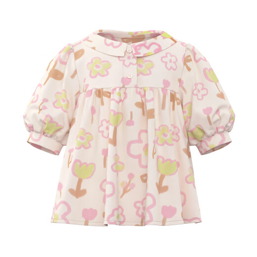 Papa new product crawling spring baby shirt girl baby pure cotton puff sleeve top sweet and playful fashion orange pink 110