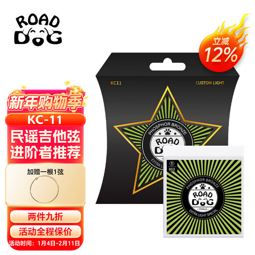 Road Dog Guitar Strings Complete Set of 6 Folk Acoustic Guitar Strings Set KC11 PVD Coated-Comfortable Feel 11-52