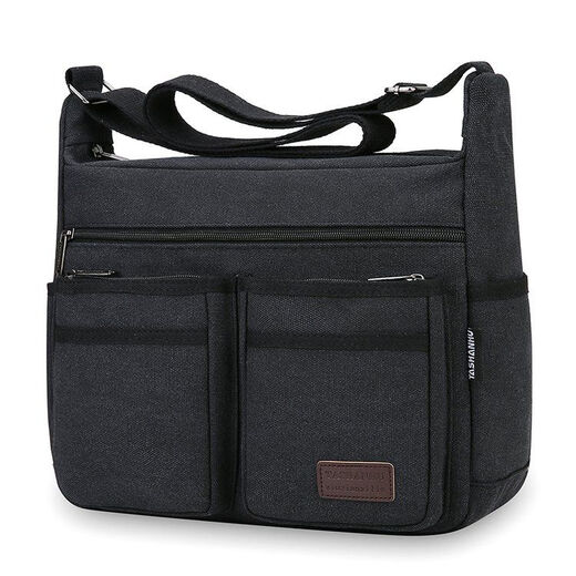 An Junsheng Large Capacity Men's Crossbody Bag Thickened Canvas Bag 2026 Wear-Resistant and Durable Shoulder Bag Business Travel Bag Tool Bag Black