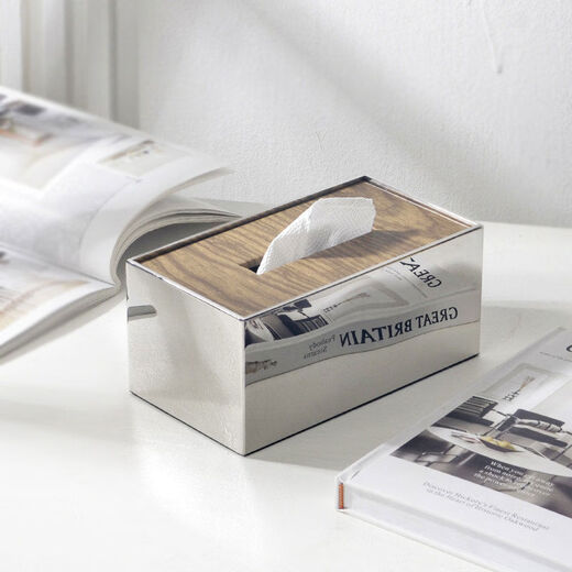 Stainless steel tissue box living room light luxury French Italian style home commercial dining table napkin box style matte black cover