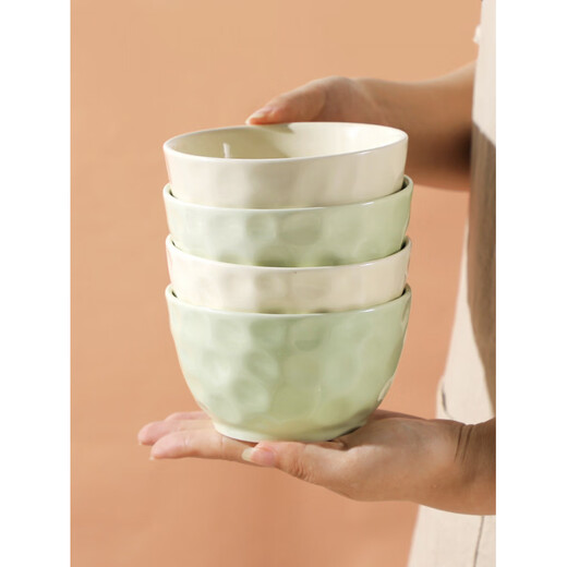 Tuojin bowl household ceramic rice bowl tableware soup bowl instant noodle bowl household stone pattern creative personality 2026 new bowl 4.75-inch stone pattern milk white bowl 4 pieces can be put into the disinfection cabinet