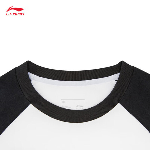 Li Ning children's long-sleeved spring new T-shirt 2026 boys trendy raglan sportswear youth pullover round neck top white/black/black 130 cm