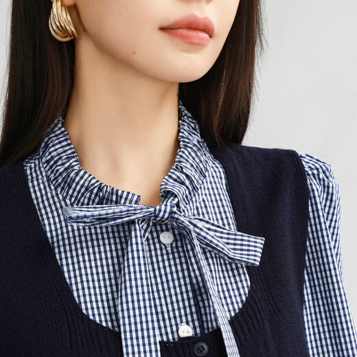 VIEA.ING shopping mall same style blue plaid shirt women's 2026 spring new miu series suit two-piece set blue S