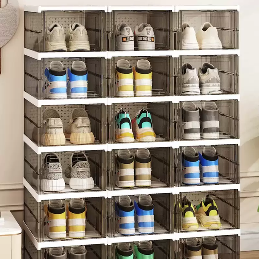 Yusenyi installation-free thickened shoe rack foldable storage box wall transparent shoe cabinet dustproof all-in-one force plastic acrylic shoe box one layer of transparent gray one layer of transparent gray 26x35x19.5cm 26 pieces 26x35x19.5cm