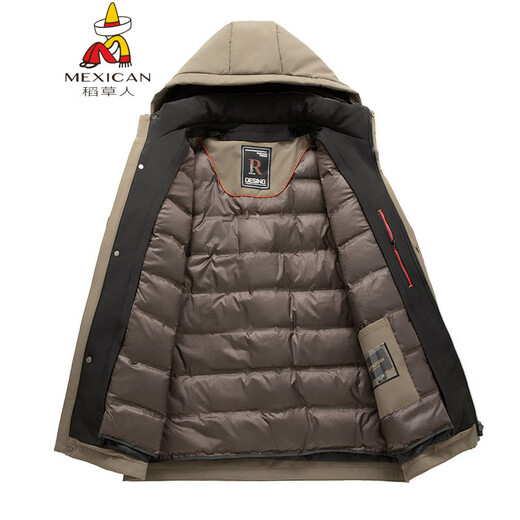 Scarecrow Fat Brother 2025 winter new style young men plus size plus size color matching hooded removable down jacket green 3XL 190