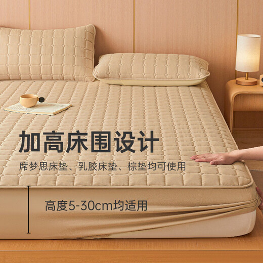 Fantasy Antibacterial Class A pure cotton brushed thickened fitted sheet Anti-slip Simmons cover three-piece set New sandwich warm cyan Breathable mesh on the reverse Single piece fitted sheet 120x200cm Suitable for 528cm bed