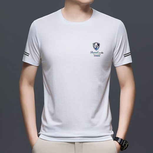 GUSKI luxury high-end brand men's short-sleeved T-shirt men's summer new ice silk round neck business casual T-shirt black exquisite gift box XL (180) suitable for 140-160Jin Jin equals 0.5 kg