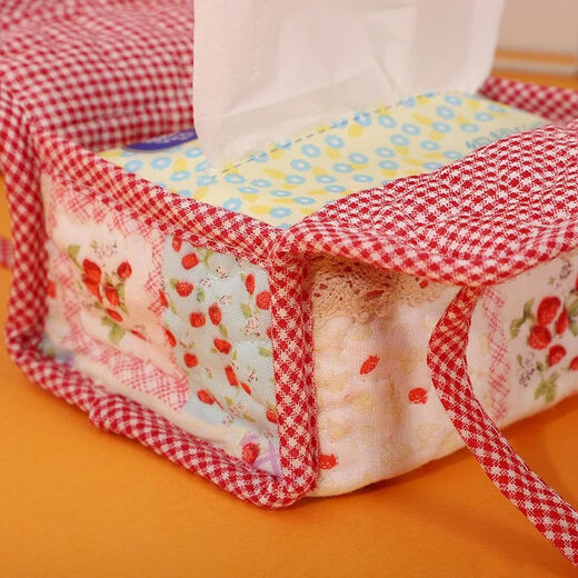 Shantou Lincun Quilted Creative Box Cover Fabric Pastoral Cute Fashion Korean Car Tissue Box Home New Product Tissue Cover Lace Small Strawberry_Large Rectangular Type