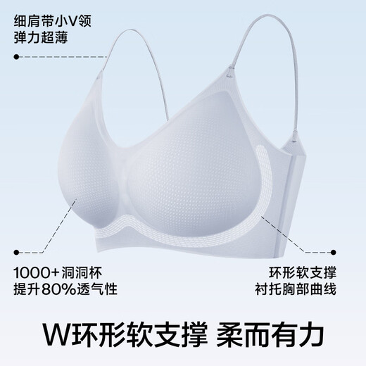 Herbal primary color steel-free breathable seamless women's bra for large breasts push-up adjustable solid color spaghetti strap underwear white + blue spaghetti straps _two pieces for a better discount M _(75ABC)