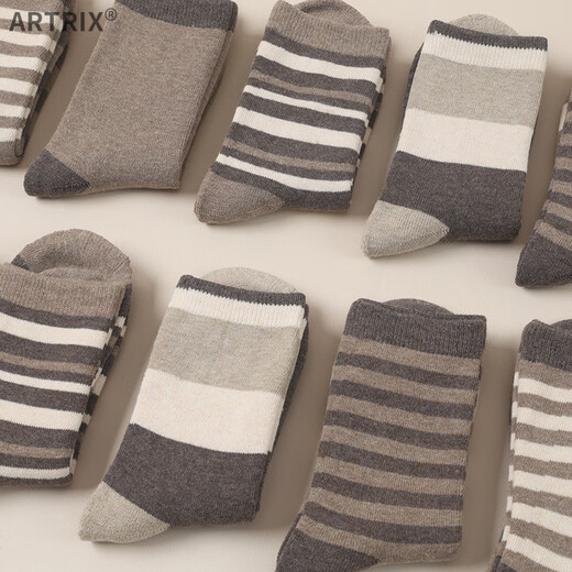 Brown terry women's autumn and winter socks for women, mid-length warm mid-length adult plus velvet thickened winter towel, brown strips, one size fits all, 10 pairs (women's size 3540)