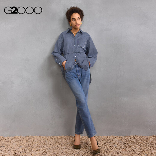 G2000 delivery belt/soft brushed/shopping mall new style women's FW25 pure cotton long-sleeved casual shirt pure cotton-dark navy M
