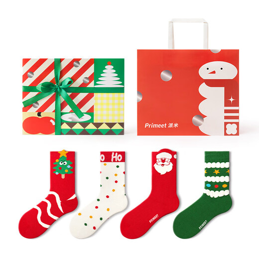 Pami Christmas Coral Velvet Socks Winter Thickened Spring and Summer Men and Women Home Christmas Gift Boxed Long Socks Cute Cotton Christmas Theme Set A-Pack 4 Pairs One Size Suitable for Sizes 36-43 Free Gift Bag + Greeting Card_Can Write Greeting Cards