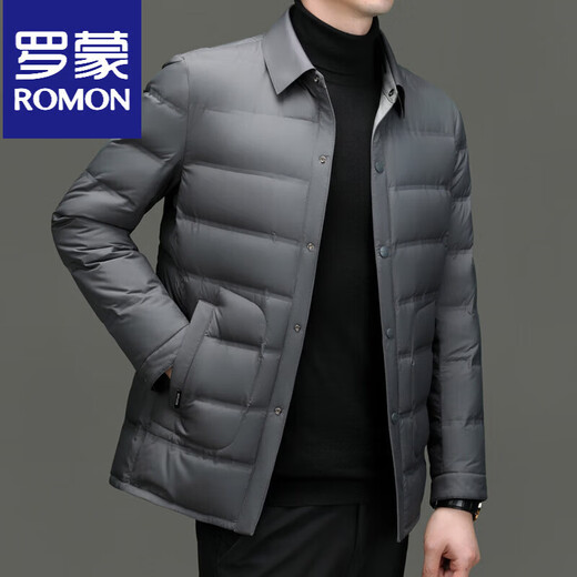 ROMON зимний новый мужской пуховик с лацканами, простая куртка 85, белый утиный пух, легкий деловой мужской большой товар, серый M 170/