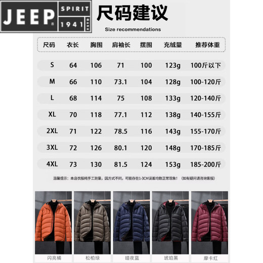 JEEP SPIRIT【高充绒】2025冬季新款轻薄羽绒服男女情侣排骨连帽加厚保暖外套 暗夜蓝 M 建议100-120斤
