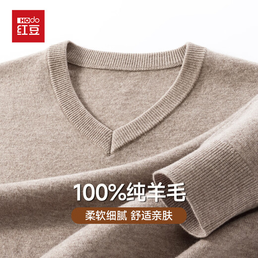 Hongdou semi-refined imitation machine washable 100% pure wool sweater men's autumn and winter V-neck sweater men's pullover bottoming sweater