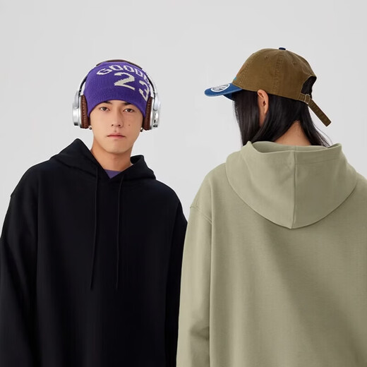 MINISO retro sweatshirt men's hooded spring long-sleeved jacket heavyweight high-weight casual style American handsome men's top white (mt American short crotch winning bid) M /170 (same style for men and women)