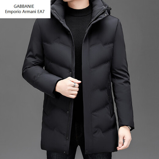 Emporio Armani EA7 Armani solid color mid-length hooded down jacket for men 2026 winter new fashion white duck down warm casual plus blue 2XL