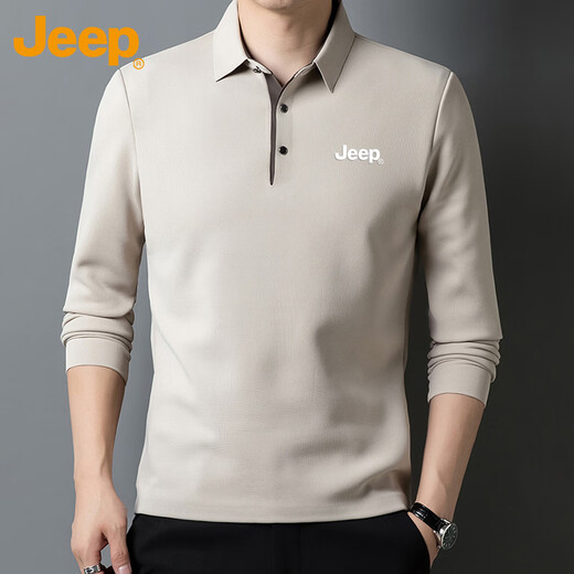 JEEP Jeep long-sleeved t-shirt men's autumn and winter business casual lapel polo bottoming shirt men's beige XL