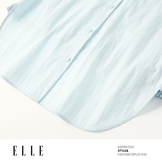 ELLE blue high-end loose long-sleeved shirt for women 2026 spring new lapel commuter style fashionable shirt blue S