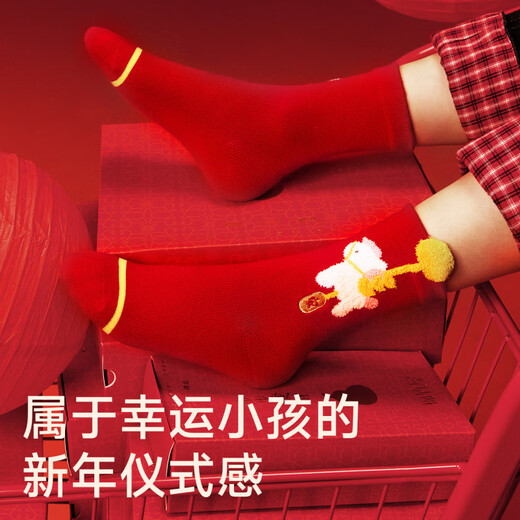 Mianzhuwu Red Children's Pure Cotton Socks Category A Animal Year 2026 New Year Mid-Tube Cotton Socks Gift Box Pack_ Combination 1 (Tuobao Ying'an + Bubu Dengcai + Yuanbao Tianfu + New Year 4-5 years old M size (applicable to foot length 16-18CM) (shoe size 2