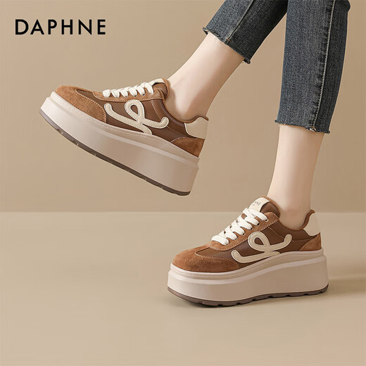 DAPHNE Daphne thick-soled plus velvet sneakers for women winter new retro all-match heightening sports and leisure platform shoes for women camel plus velvet heel height 6.5cm 38 (240mm) standard size