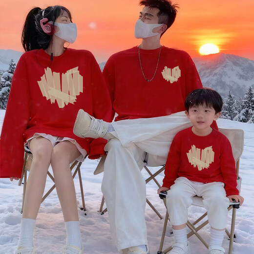 2025 new red Christmas parent-child family portrait sweatshirt burgundy (hooded_spring and autumn) 90 cm baby girl