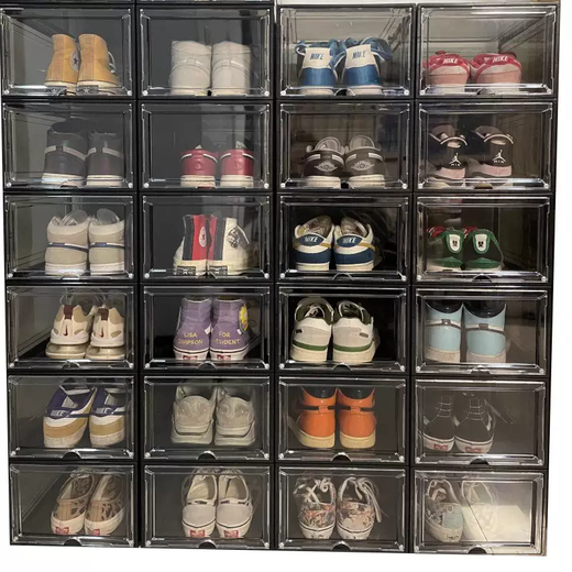 Yusenyi Japanese style magnetic hard plastic storage o bedroom adult shoe box storage box transparent black shoe cabinet box gray magnetic 6 pack front door 26.8x34.2x19.0cm